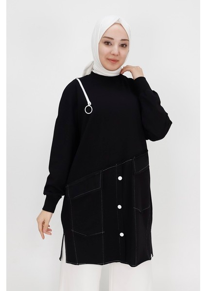 10412 2 Ip Kumaş Fermuar ve Cep Detaylı Sweatshirt