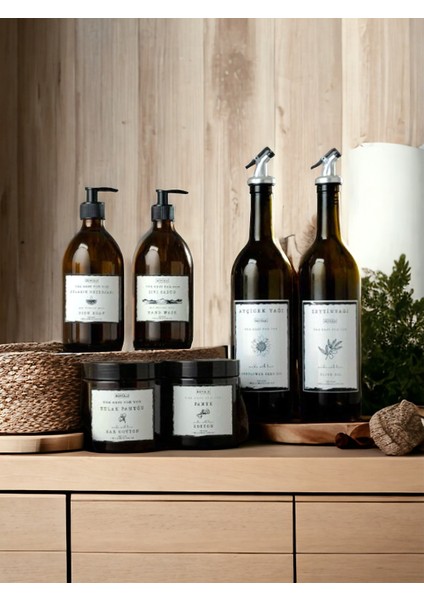3lü Set 6 Parça Cam 2li 750ML Yağdanlık Cam Amber 300ML 2li Sıvı Sabunluk 2li Amber Pamukluk Yağlık fiyatları