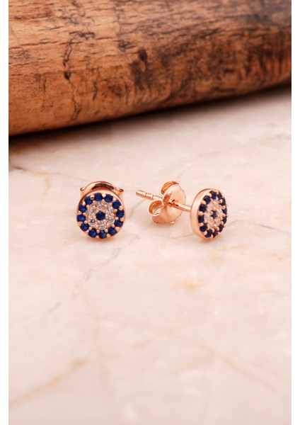 Rose Gümüş Mini Göz Küpe 6855