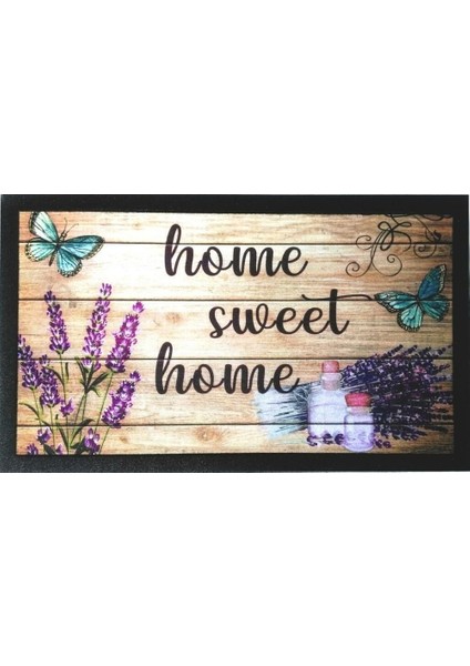 Home Italyan Format Kapı Paspas 40X68CM Home Sweet Home Lavanta Lavanda Polyemid Yüzey 1 Adet