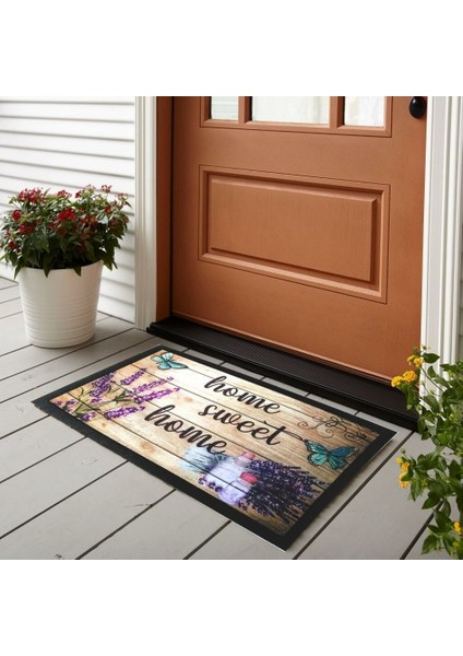 Home Italyan Format Kapı Paspas 40X68CM Home Sweet Home Lavanta Lavanda Polyemid Yüzey 1 Adet