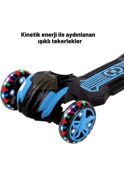 3 Combo 3-7 Yaş LED Işıklı 3 Tekerlek Oturaklı Yükseklik Ayarlı Katlanabilir Çocuk Scooter Katlanab