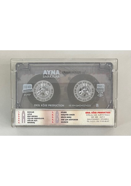 Ayna Şarkılar Kaset (Orjinal Dönem Baskı)