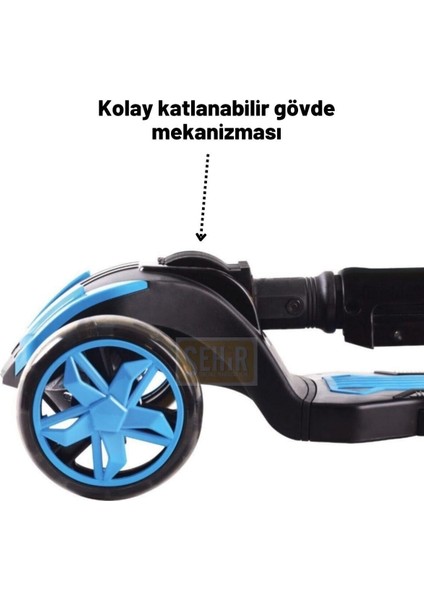 3 Combo 3-7 Yaş LED Işıklı 3 Tekerlek Oturaklı Yükseklik Ayarlı Katlanabilir Çocuk Scooter Katlanab