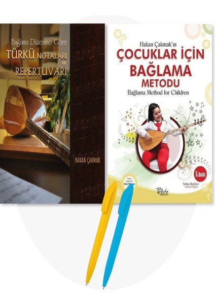 Hakan Çakmak 2 Kitap Set-Bağlama Düzenine Göre Türkü Notaları+Çocuklar Için Bağlama Metodu