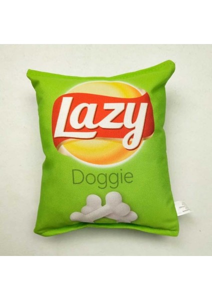 Yeşil Cips Dayanıklı Sesli Köpek Oyuncağı ( Lazy ) 1 Adet