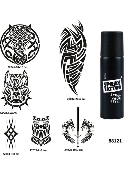 Airbrush Tattoo Tribal Serisi Spray Tattoo Geçici Dövme Yapma Seti Dark Siyah