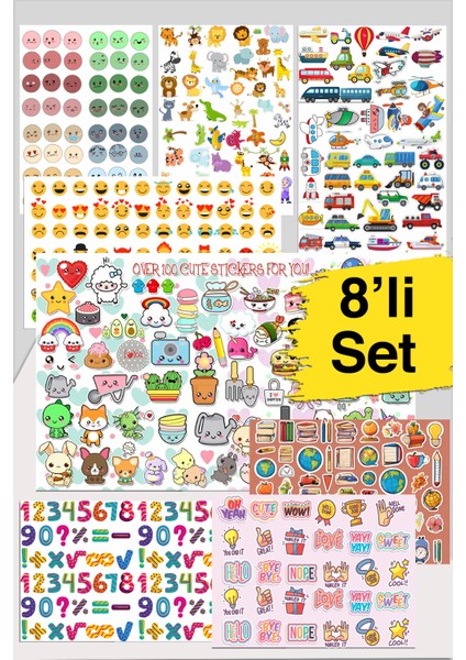 8 Sayfa Çocuk Sticker Set 600+ADET-PLANNER Ajanda Bullet Journal Için Uygun Set