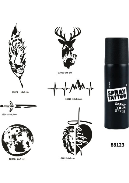 Airbrush Tattoo Doğa Serisi Spray Tattoo Geçici Dövme Yapma Seti Dark Siyah