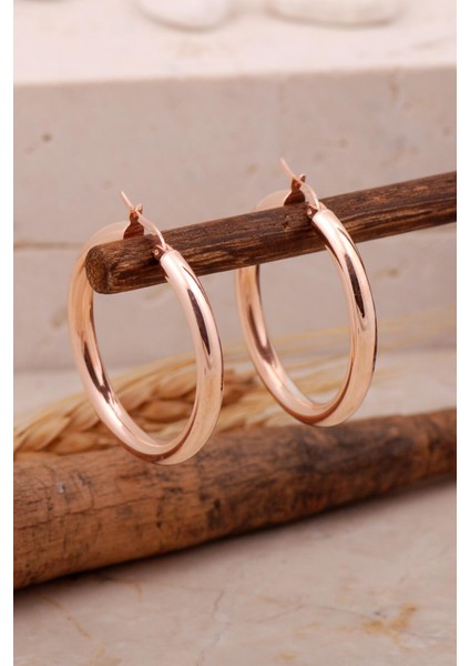 Rose Gümüş Şarnel Halka Küpe 6878