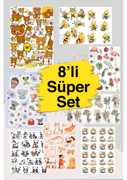 8 Sayfa Muhteşem Sevimli Hayvan Sticker Set