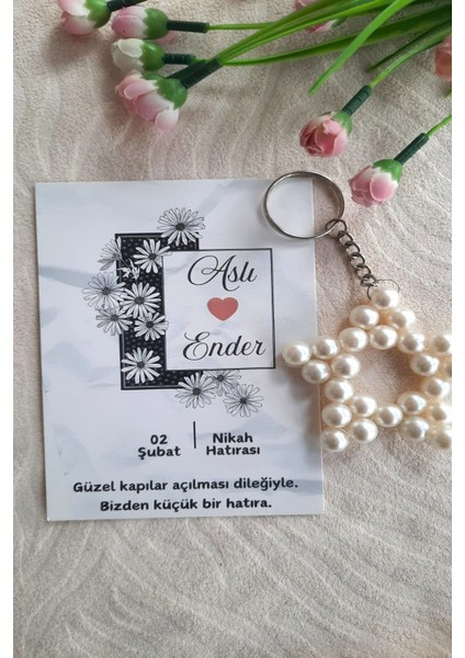 30 Adet Papatya Çerçeve Kartlı Hediyelik Yıldız Anahtarlık - Kına Hediye - Nikah Hediye- Bride