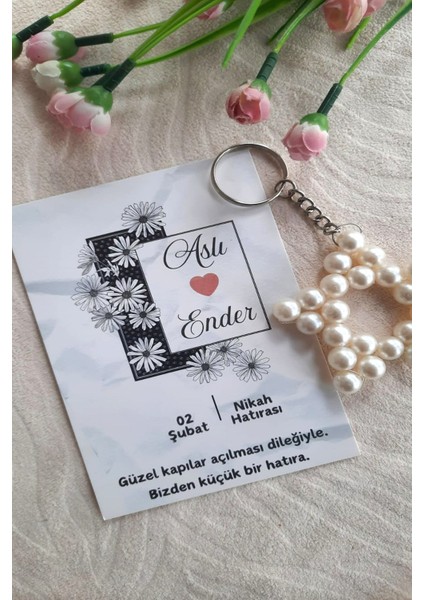 30 Adet Papatya Çerçeve Kartlı Hediyelik Yıldız Anahtarlık - Kına Hediye - Nikah Hediye- Bride