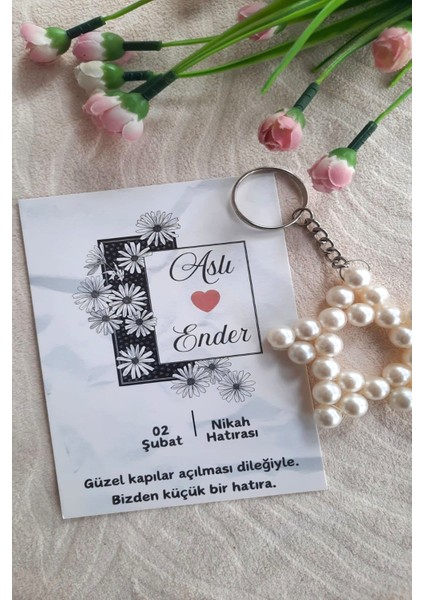 30 Adet Papatya Çerçeve Kartlı Hediyelik Yıldız Anahtarlık - Kına Hediye - Nikah Hediye- Bride