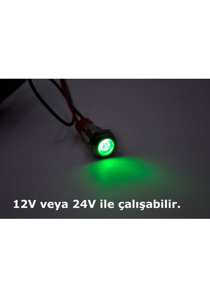 Kablolu 8mm Mini Metal Yeşil Göz Lamba LED 12V 24V