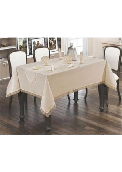 Fransız Güpürlü Kdk Kumaş Yemek Masası Takımı Runnerlı--18 Parça