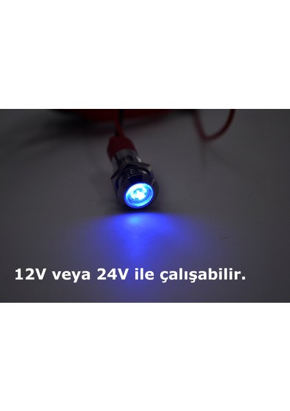 Kablolu 8mm Mini Metal Mavi Göz Lamba LED 12V 24V