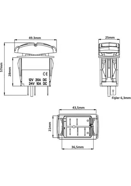 Marine Karavan Anahtar 12V 24V Mavi Işıklı Carling Switch 1-0