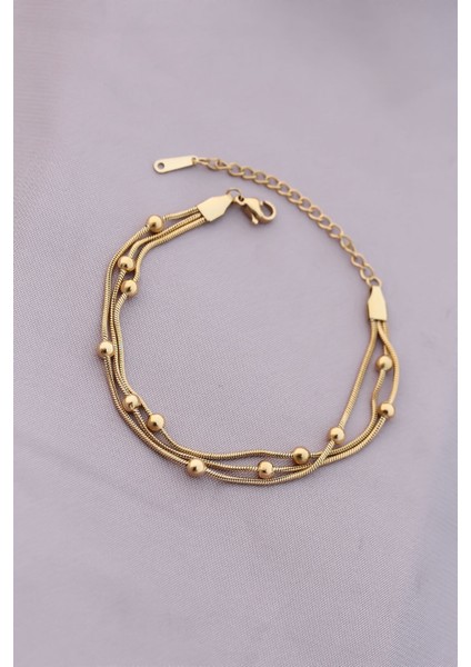 316L Kararmaz Çelik Gold Renk Top Zincirli Kadın Bileklik