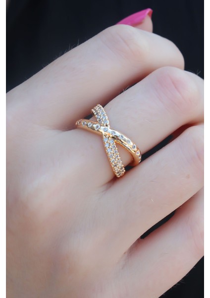 Gold Renk Zirkon Taşlı Kadın Yüzük