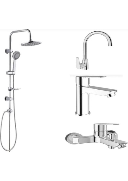Mare Banyo+Lavabo+Mutfak Bataryası ve Tema 53230 Tepe Duş Seti