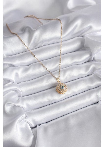 316L Çelik Gold Renk Zirkon Taşlı Göz Model Kadın Kolye fiyatları