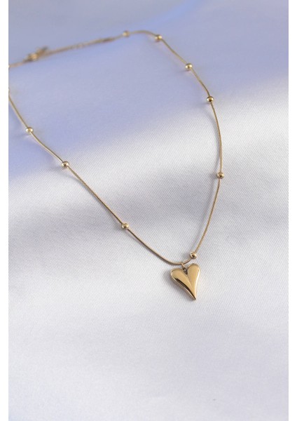 316L Çelik Gold Renk Kalp Figür Minimal Top Detay Kadın Kolye fiyatları
