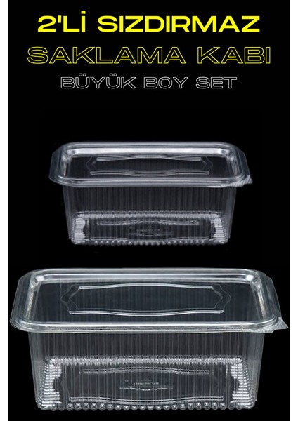Plastik Sızdırmaz Kap Kullan At Tek Kullanımlık Plastik Kapaklı Kase 2' Li Büyük Boy Set
