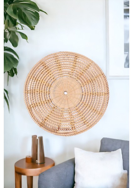 Rattan Duvar Dekoru Iskandinav Bohem Doğal Duvar Süsü El Yapımı Ahşap Yuvarlak 35CM Oceanpoint