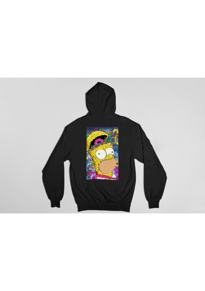 Simpson Ön ve Sırt Baskılı Siyah Kalın Kumaş Unisex Sweatshirt Hoodie