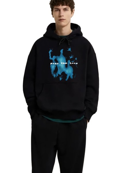 Unisex Pray The Lord Baskılı Siyah Hoodie Sweatshirt