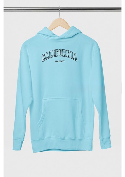 California Baskılı Açık Mavi 3 Iplik Kalın Kumaş Sweatshirt Hoodie