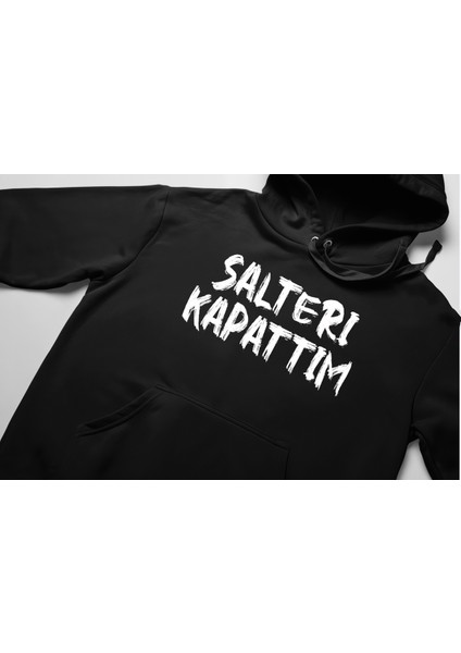 Unisex Şalteri Kapattım Yazılı Pamuklu Oversize Siyah Sweatshirt