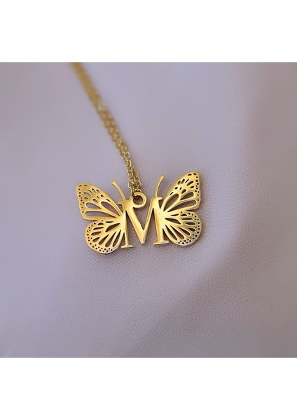925 Ayar Gümüş Kelebek Detaylı Harf Kolye
