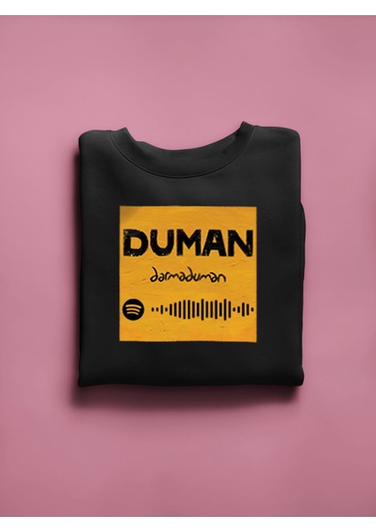 Duman Darmaduman Qr Kod Baskılı Pamuklu Oversize Unisex Siyah Sweatshirt