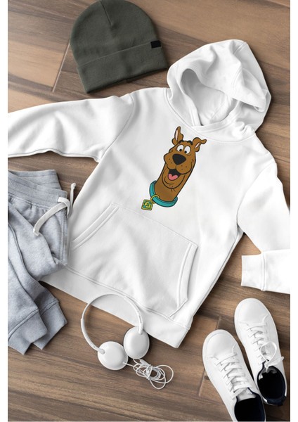 Scooby Doo Baskılı Beyaz Kalın Kumaş Unisex Sweatshirt Hoodie