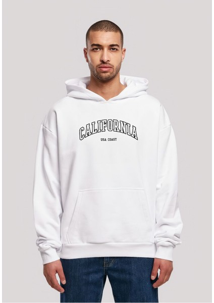 California Baskılı Beyaz 3 Iplik Kalın Kumaş Sweatshirt Hoodie