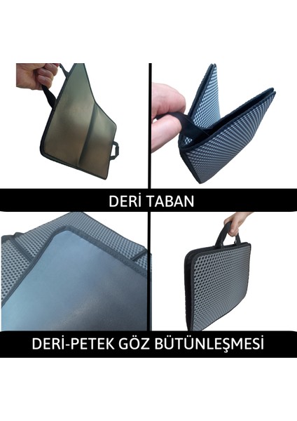 Yeni Konsept Deri Taban Büyük Boy Elekli Kedi Tuvalet Önü Paspası, Yıkanabilir, Silinebilir Paspası 70 x 60 cm