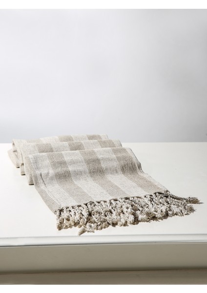 %100 Keten El Yapımı Püsküllü Özel Peştemal 90x 180 cm , Vegan Lüks