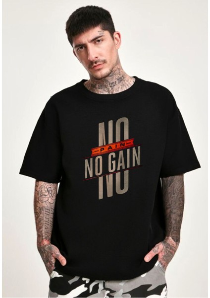 No Pain No Gain Baskılı Oversize Tshirt