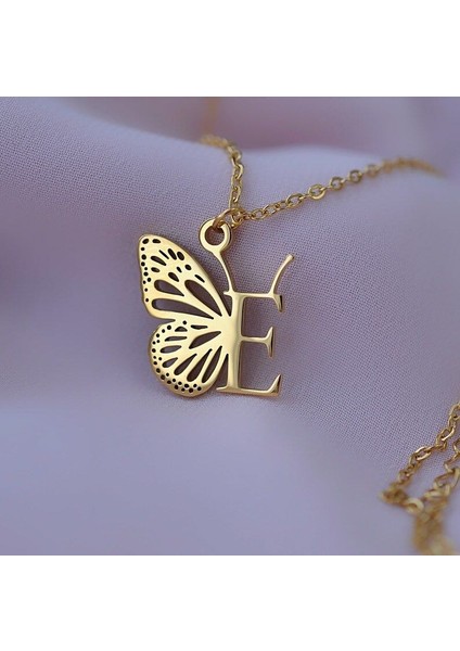 925 Ayar Gümüş Kelebek Detaylı Harf Kolye