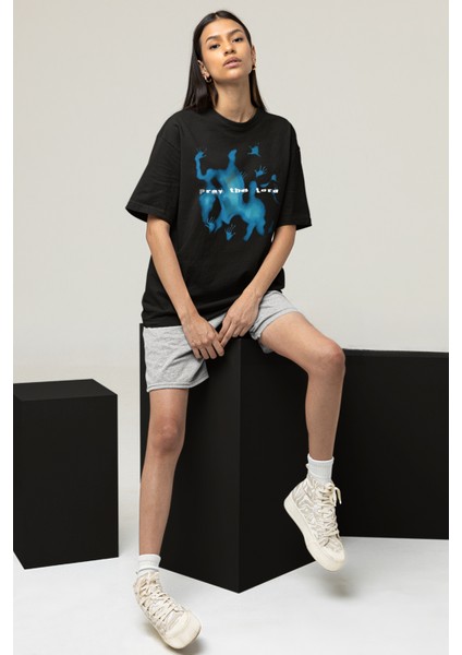 Pray The Lord Baskılı Siyah Unisex Oversize Tshirt