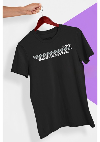 Sabrediyor Yazılı Yüksek Kaliteli Oversize Unisex Siyah T-Shirt