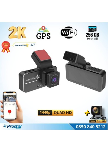 A7 Wifi + Gps 2k Çift Kameralı 170° Geniş Açı Lens Gece G?