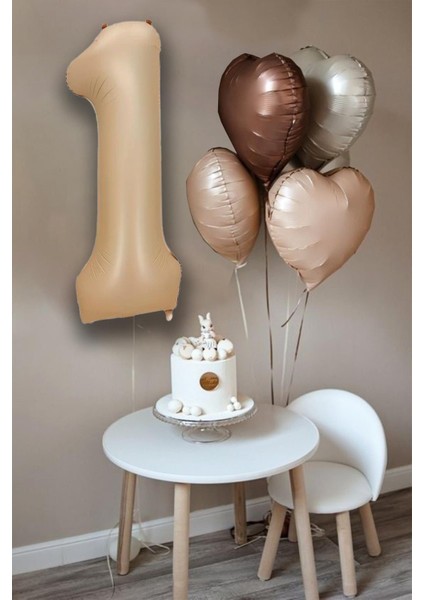 Retro Krem Karamel Kahve Kalpli Yaş Rakam Balon Seti Retro Doğum Günü Yaş Balon Seti