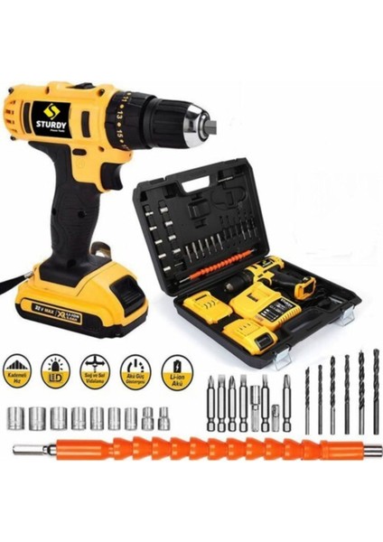 Tekno Trust Darbeli Sturdy 32 V 5 Ah Li-Ion Çift Akülü Çantalı Darbeli 27 Parça Setli 10 Volt 1.0 - 1.4 Ah Li-I
