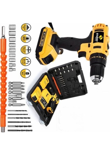 Tekno Trust Darbeli Sturdy 32 V 5 Ah Li-Ion Çift Akülü Çantalı Darbeli 27 Parça Setli 10 Volt 1.0 - 1.4 Ah Li-I
