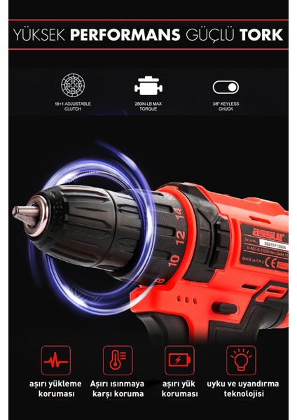 Tekno Trust Darbeli 58 Vf 5 Ah Çelik Şanzıman Bakır Sargılı Çift Akülü Şarjlı Matkap Vidalama 24 Parça 2 Yıl Uç