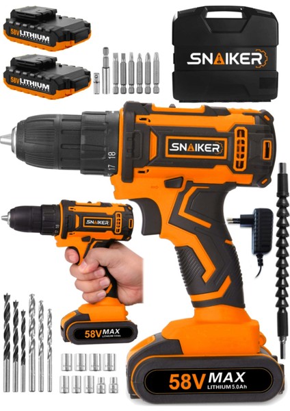 Tekno Trust Alman 58 V 5 Ah Gtx Darbeli Çift Metal Şanzuman Bakır Sargili Şarjlı Çift Akülü Vidalama Matkap