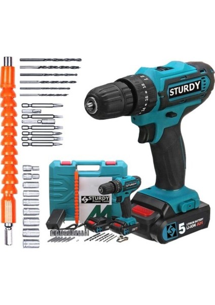 Tekno Trust Darbeli 32 Volt 5.0 Amper Çift Akülü 27 Parça Uç Setli Şarjlı Vidalama Matkap 10 Volt Li-Ion Akülü